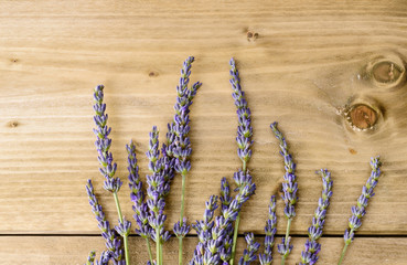 Obraz premium Fiore di lavanda su piano di legno, texture