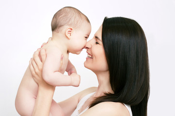 Mom with baby on white background