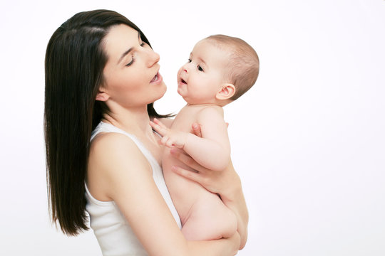 Mom with baby on white background