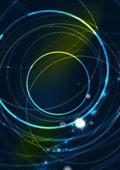 Abstract color glowing lines in dark space with stars and light