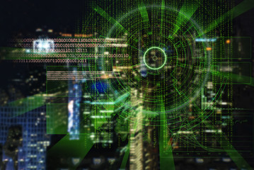 Fototapeta na wymiar cyber laser target on a night city blurred background
