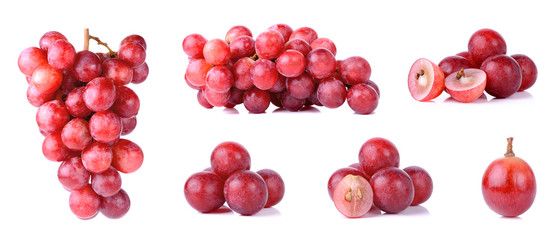 Red grapes isolated on a white background - obrazy, fototapety, plakaty