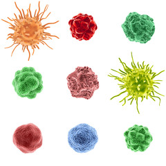 Menschliche Zellen, Krebszellen, Fresszellen: 3D-Illustration