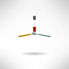 Colorfull bright ceiling fan. Vintage home ventillator. Vector