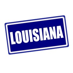 Louisiana white stamp text on blue background