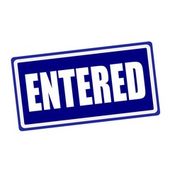 Entered white stamp text on blue background