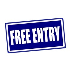 Free entry white stamp text on blue background