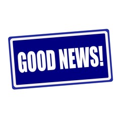 Good news white stamp text on blue background