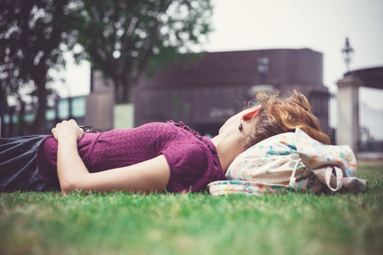 Young woman relaxing in park