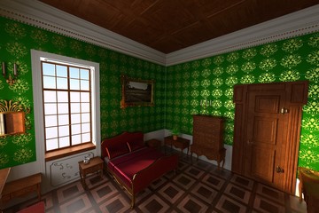 3d render of luxury manor interior - bedroom
