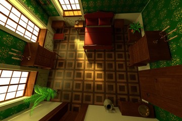 3d render of luxury manor interior - bedroom