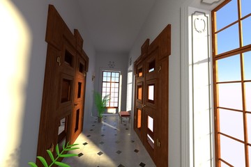 3d render of luxury manor interior - entrance hall