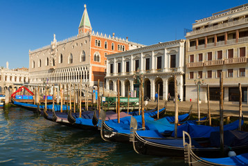 Gondolas  and Doge palace, Venice, Italy