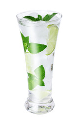 water with ice, mint, lime