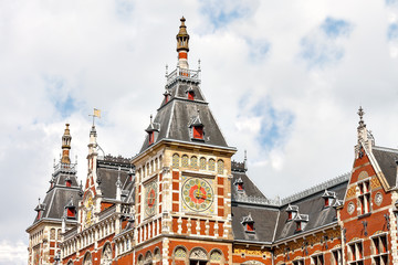 Naklejka premium Beautiful fragment of a building in Amsterdam Central Station