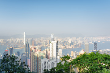 Fototapeta premium View of Hong Kong city and Victoria harbor