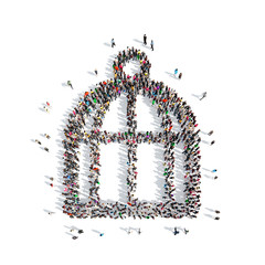 people in the shape of a bird cage.