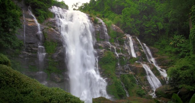 Majestic high waterfall in tropical forest 4k video