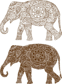 silhouette of a elephant in the Indian mehendi patterns