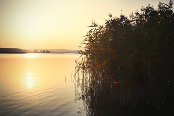 Sunset over Elk Lake. Mauria. Poland