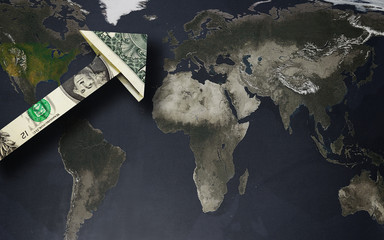 dollar arrow on a world map