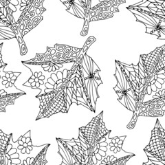 Hand drawn Zentangle seamless pattern on white background. Use for cards, invitation, wallpapers, pattern fills, web pages elements and etc.