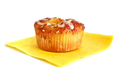 apple cake on yellow napkin