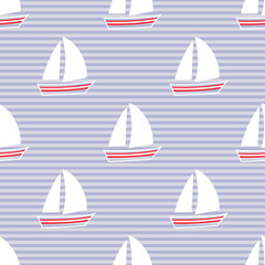 Navy vector seamless pattern with sailboat. Cute nautical background. Marine life Background Collection. Baby shower vector illustration.