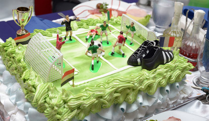 Future soccer  player. Baby boy birthday cake stadium like