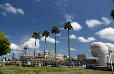 初夏の横浜

初夏のみなとみらい21地区の公園、南国風の樹木の後ろに見える観覧車と商業施設。