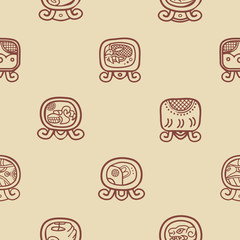 Seamless background with Maya calendar named days and associated glyphs