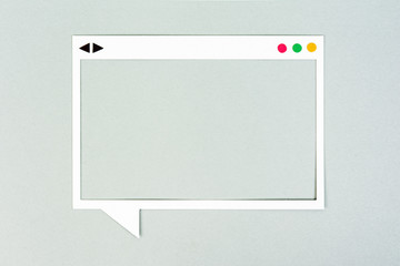 Display, white square speech bubble on paper background. - obrazy, fototapety, plakaty