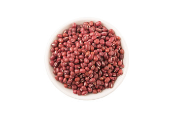 Red adzuki beans in white bowl over white background