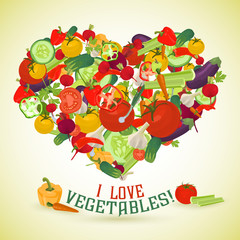 Heart made of different vegetables with the text below