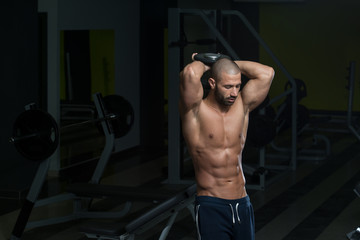 Obraz na płótnie Canvas Bodybuilder Exercising Triceps With Dumbbell