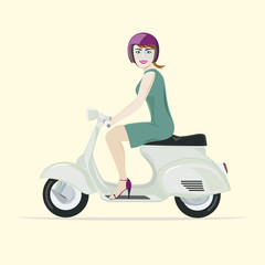 Fototapeta na wymiar Woman on scooter