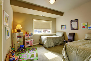 Childerns' bedroom with window.