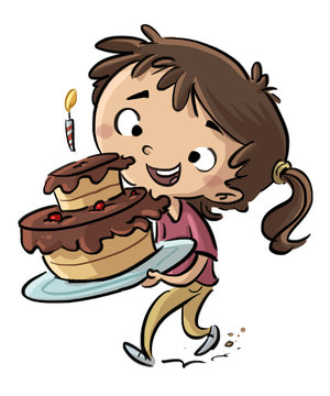 niña con pastel de cumpleaños
