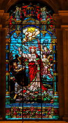 Fototapeta na wymiar Jesus casting away Lucifer in the desert - Stained Glass