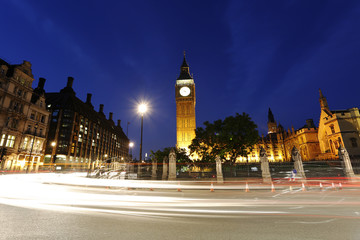Fototapeta na wymiar Night View of London Parliament Square, Big Ben Present