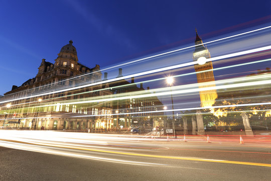 Night View Of London Parliament Square, Big Ben Present