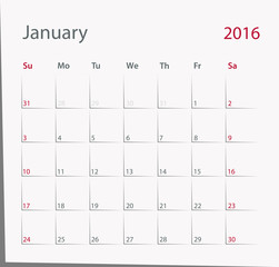 January 2016 calendar