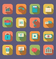 Set flat icons of web design objects, business, office and marke