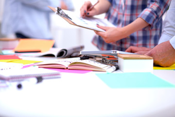 Group of business people working together on white background