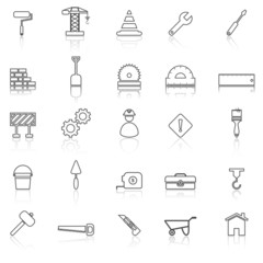 Construction line icons with reflect on white