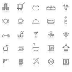 Hotel line icons with reflect on white
