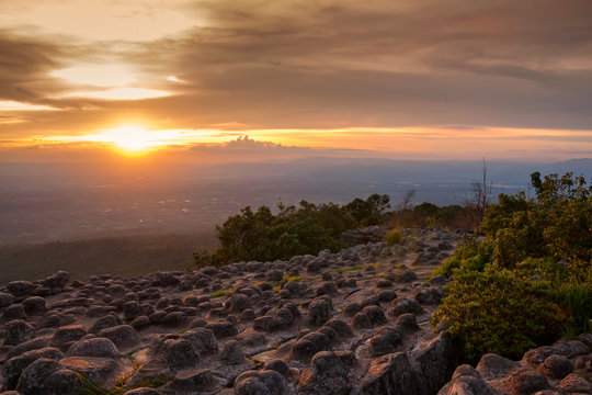 Landscape sunset Laan Hin Pum Viewpoint at Phu Hin Rong Kla Nati