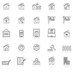 Real estate line icons with reflect on white