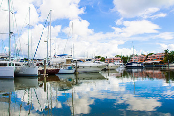 Yachts and boats in the harbor Phuket, Thailand