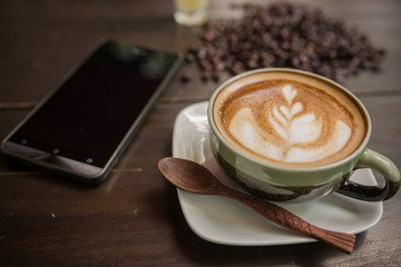 Latte Art coffee with coffee bean